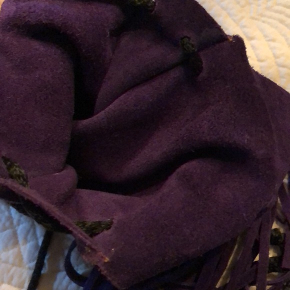 💜 Handmade Purple Suede mini crossbody fringe fold over front cute bag - Picture 4 of 10